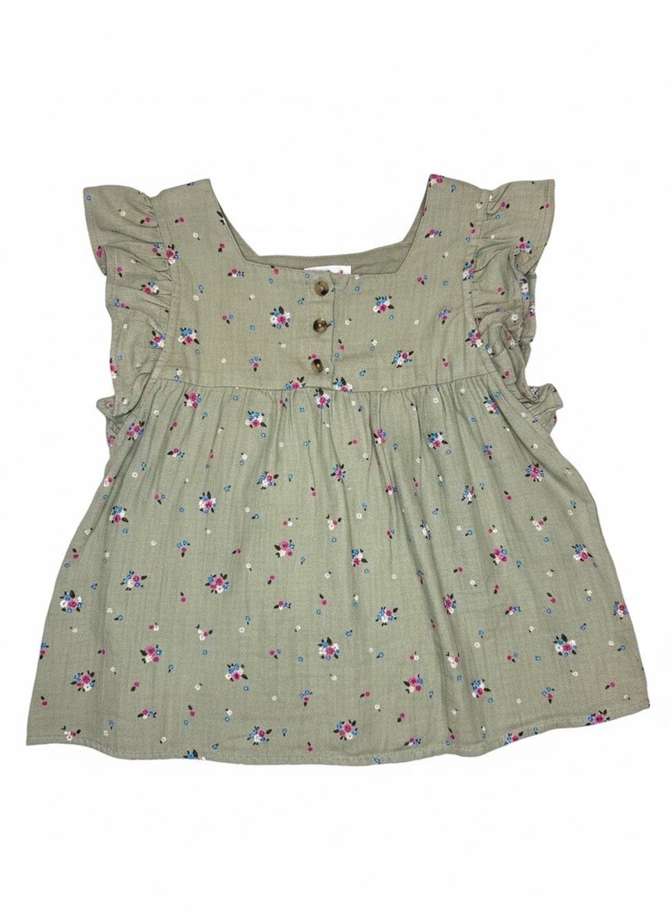 Cat & Jack Green Floral Flutter Sleeve Top Girls Size M (8)